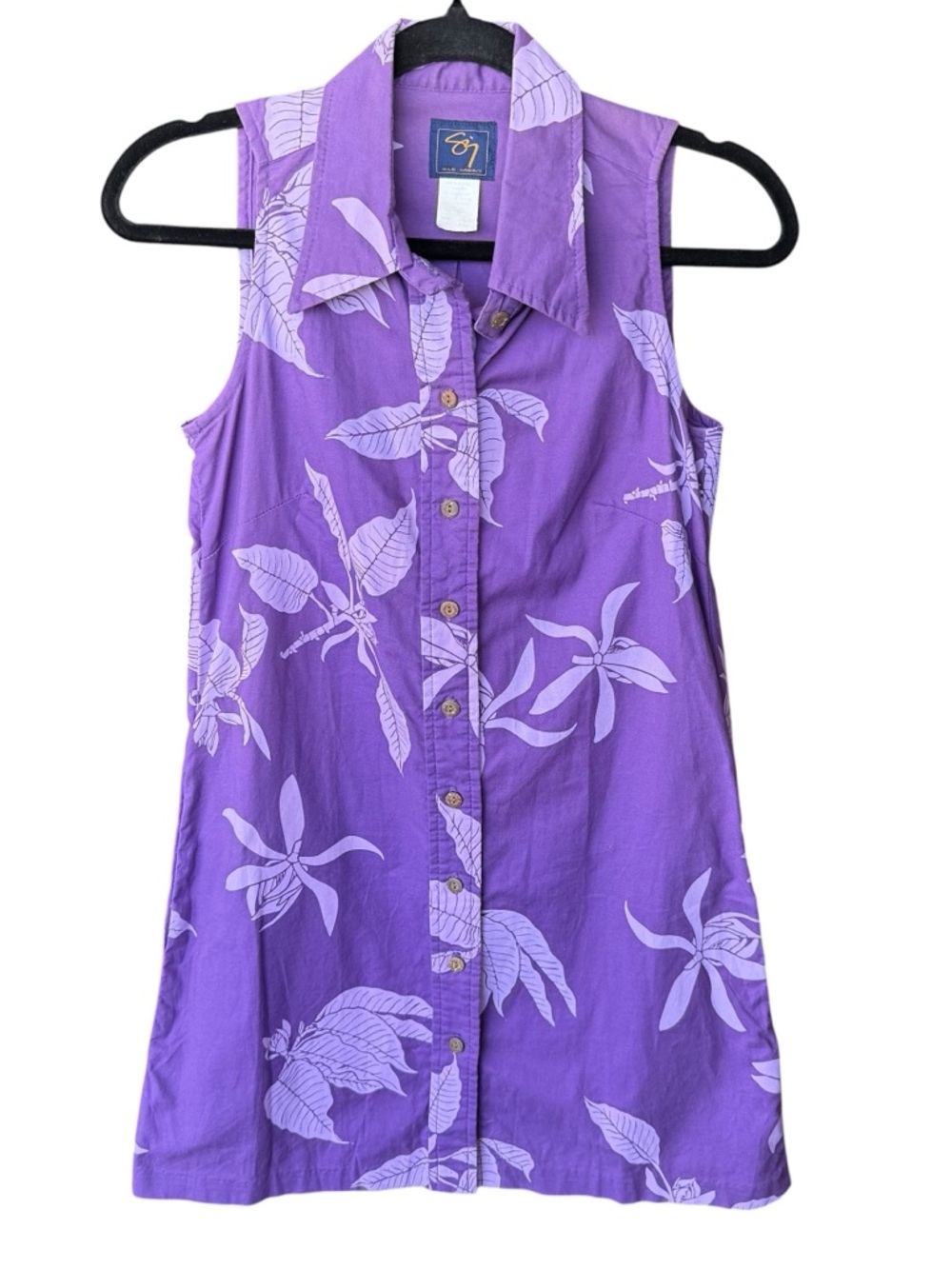 Vintage Sig Zane shirt dress button front sleeveless Ginger flower XXS